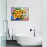 Belle peinture à l'huile sur toile "Bouquet de Tournesols" - Image 5