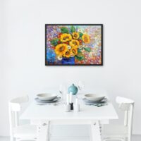 Belle peinture à l'huile sur toile "Bouquet de Tournesols" - Image 4