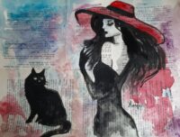 Femme Élégante avec Chat Noir