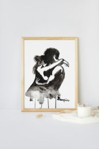 Étreinte Intime : Jeune Couple Nu en Encre Minimaliste - Image 5