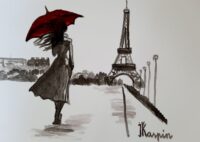 Artistic Home Decor Drawing. Unique art piece. Wall Art Drawing  "Paris in the Rain" - Image 6