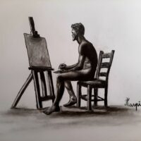 Mirror of the Artist…Charcoal drawing. Dessin au fusain