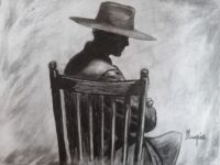 The Shadow of Waiting. Charcoal drawing. Dessin au fusain.