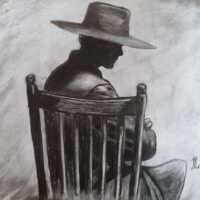 The Shadow of Waiting. Charcoal drawing. Dessin au fusain.