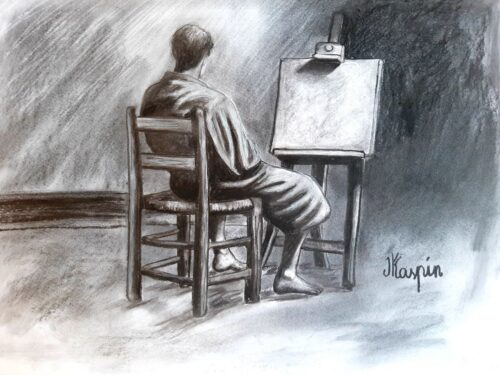 Souvenir". Dessin au fusain. Drawing charcoal art. Chairs in Silence – Collection